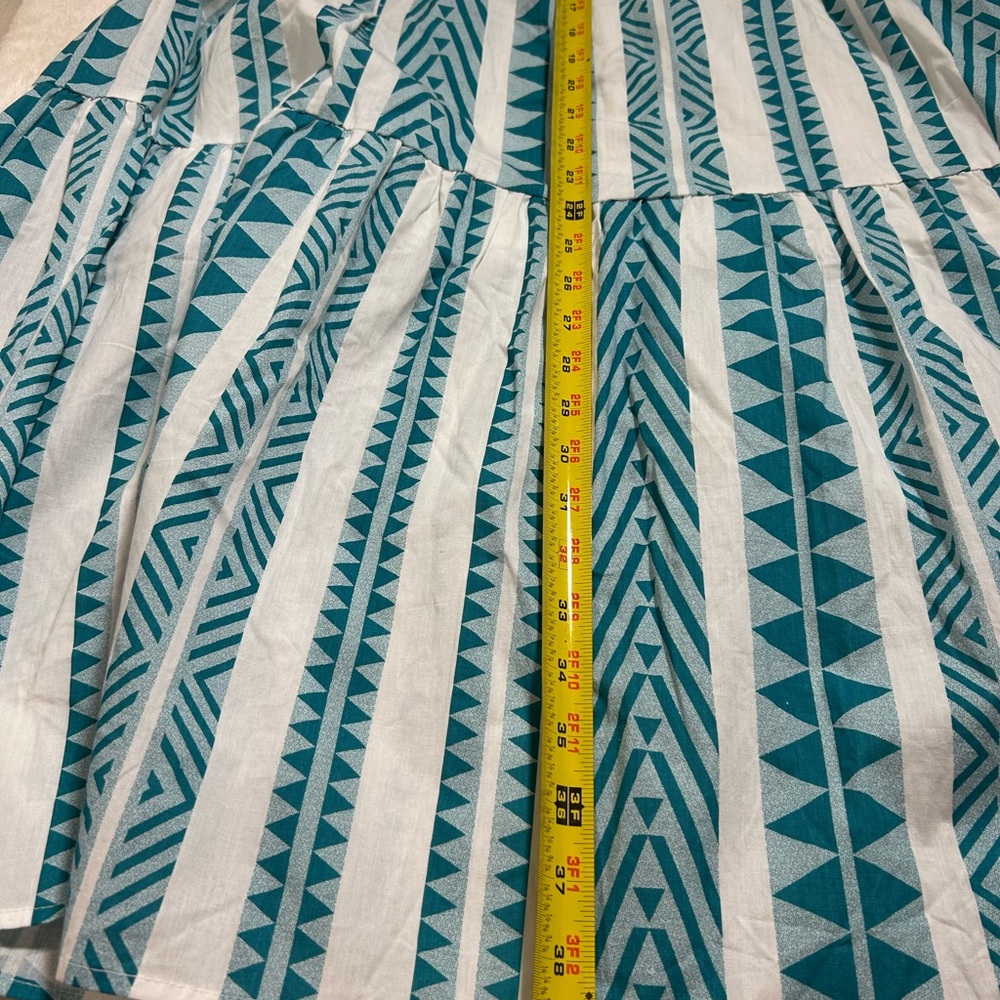 Umgee Teal Blue/White Aztec Print Smocked Bust Tiered Midi Sundress Size Large - Picture 7 of 8